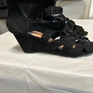 Maurices Black Suede Wedge Sandals